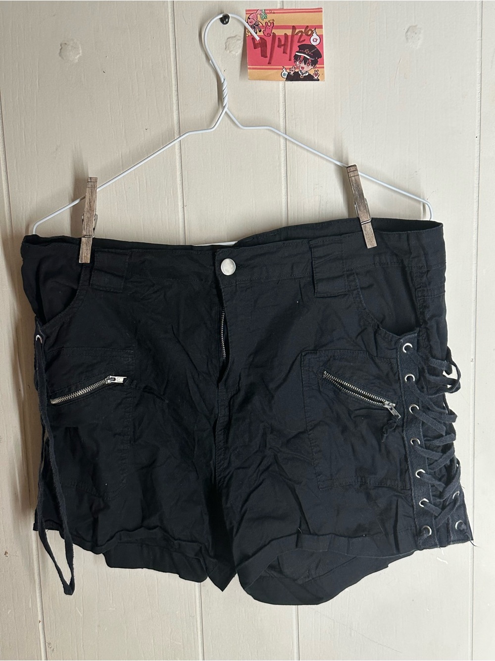 High-Waist Black Lace-Up Cargo Shorts